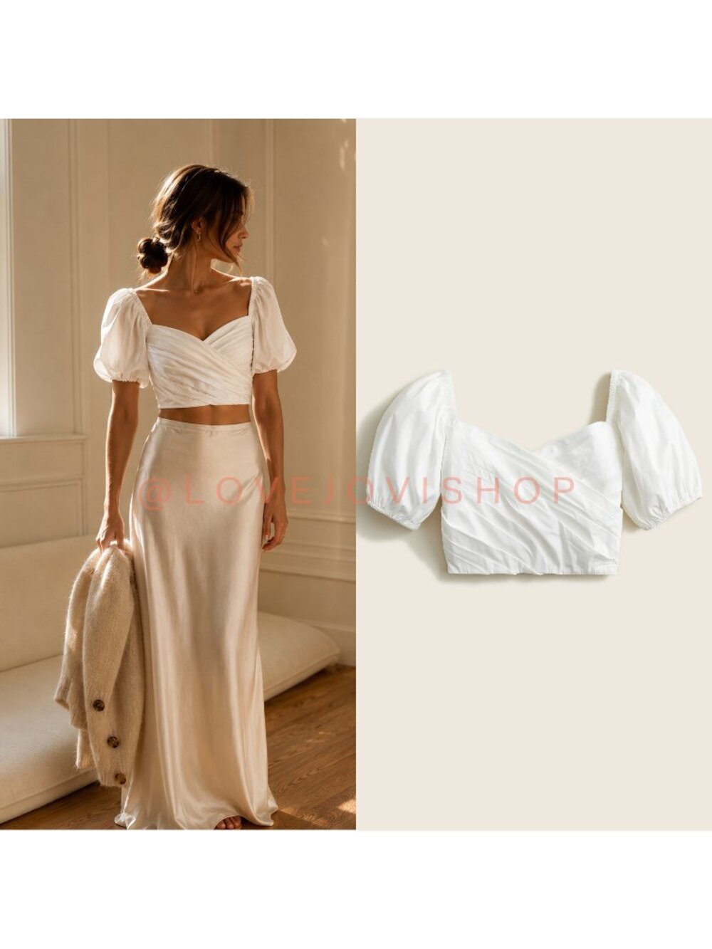 Feminine | J Crew Puff Sleeve Rouched Cropped Top | Side Zip Organic Cotton | M